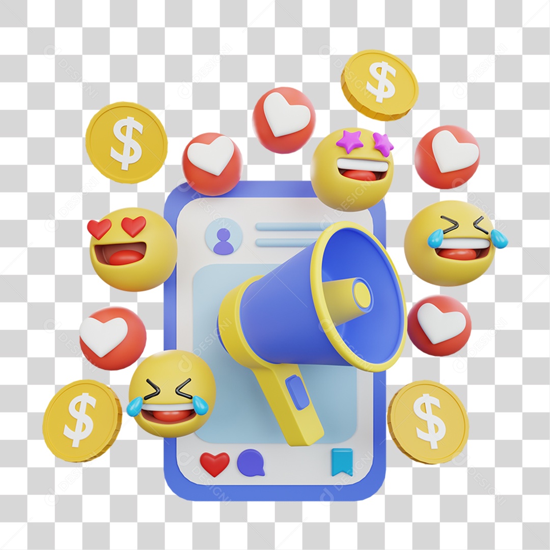 Elemento 3D Marketing Digital para Composição PNG Transparente