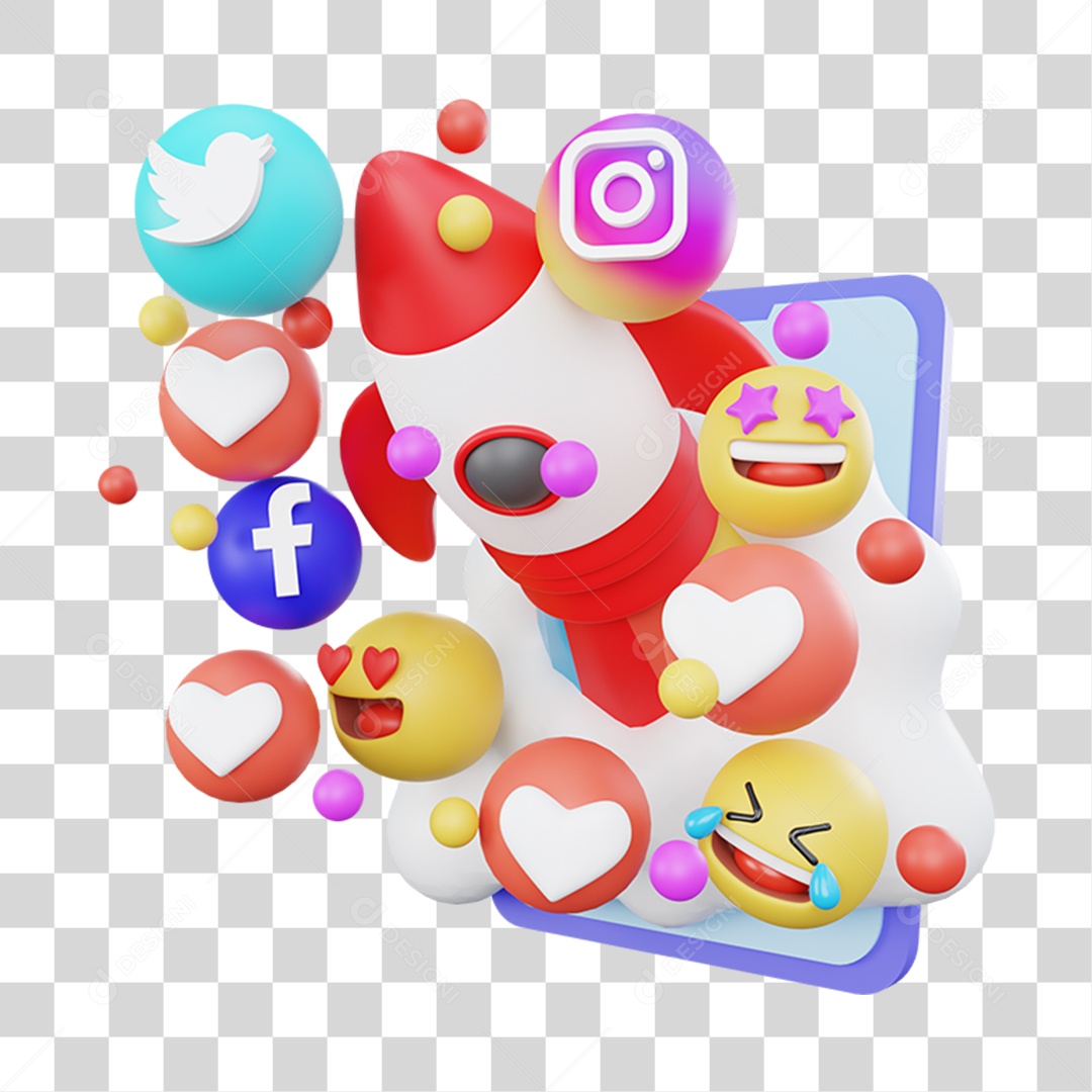 Elemento 3D Marketing Digital para Composição PNG Transparente