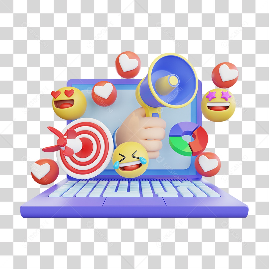 Elemento 3D Marketing Digital para Composição PNG Transparente