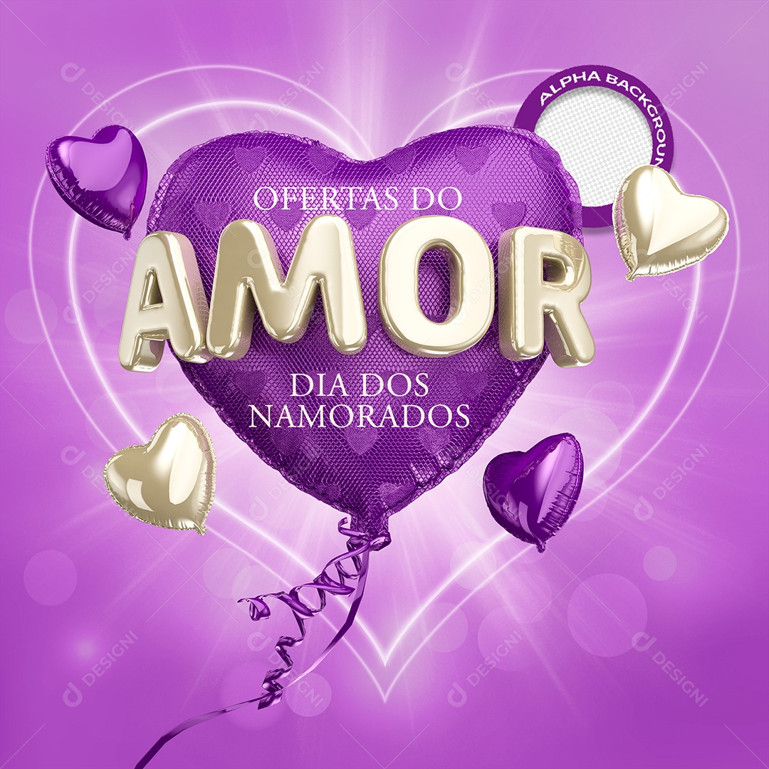 Selo 3D Oferta Do Amor Dia Dos Namorados Coração Roxo Para Composição PSD