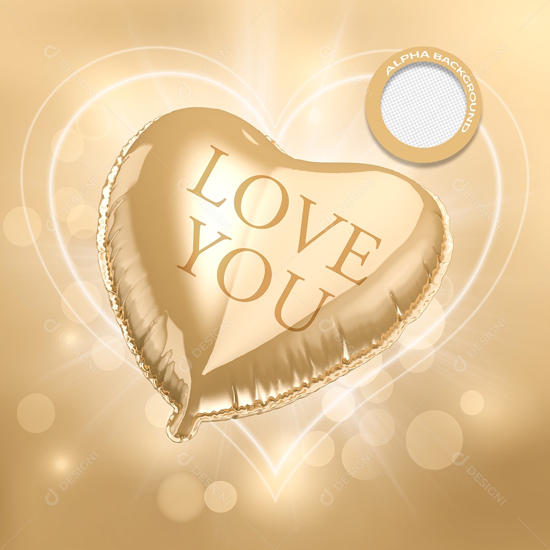 Selo 3D Balão Vermelho Love You Coração Para Composição PSD