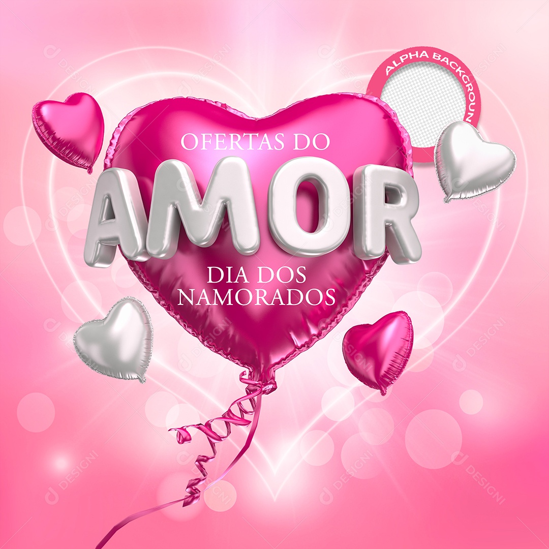 Selo 3D Oferta Do Amor Dia Dos Namorados Coração Rosa Para Composição PSD