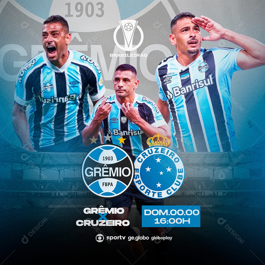 Flyer Futebol Grêmio x Cruzeiro Domingo Social Media PSD Editável