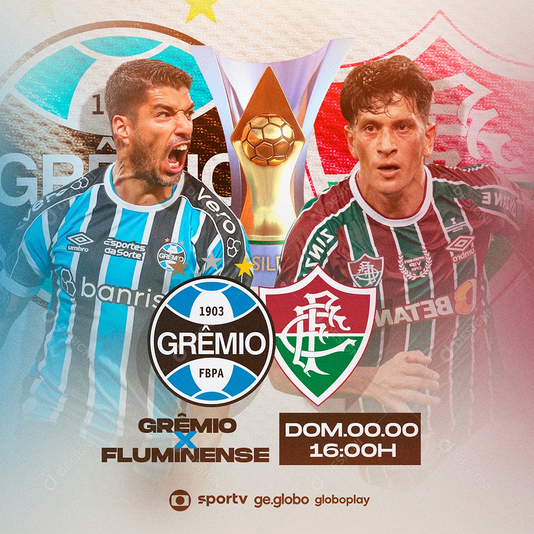 Flyer Futebol Jogo Grêmio x Fluminense Domingo Social Media PSD Editável