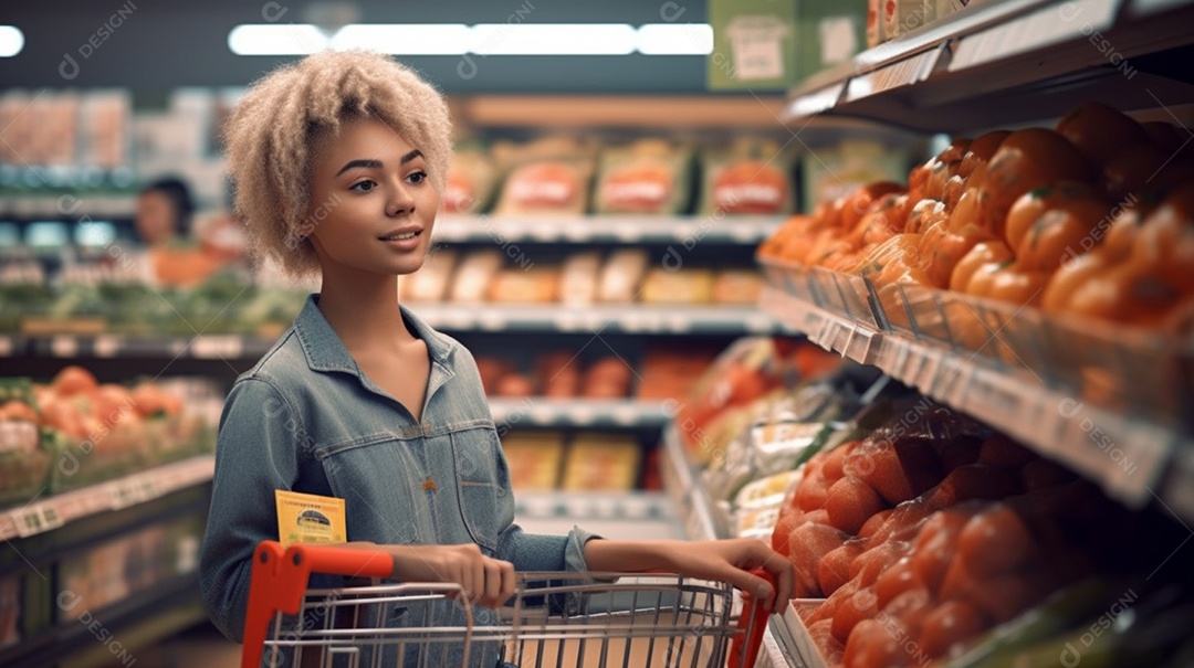 Mulher fazendo compras no supermercado