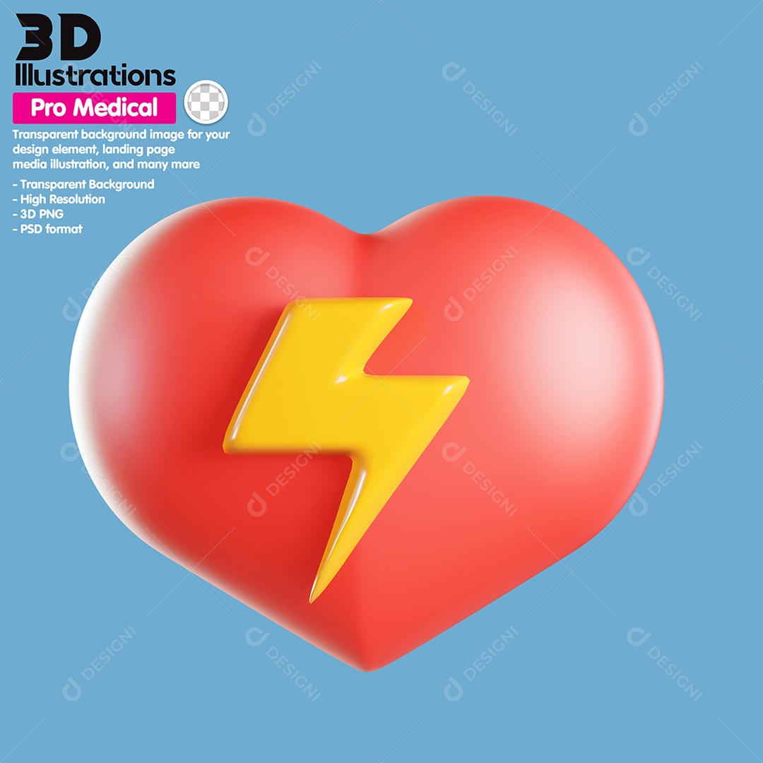 Coração Com Raio Elemento 3D Para Composição PSD