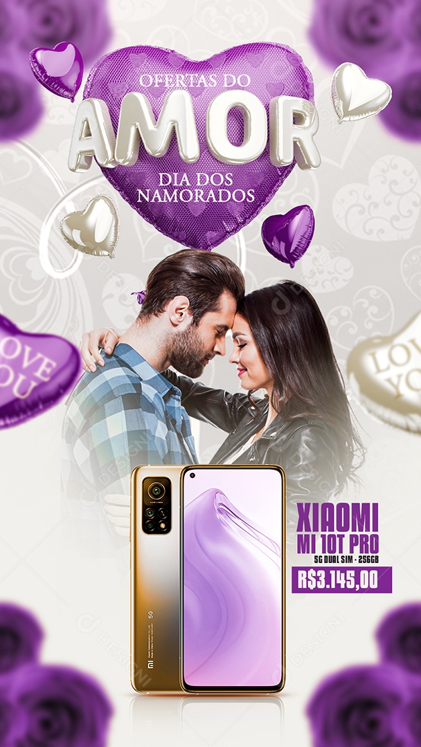 Social Media Story Ofertas Do Amor Dia Dos Namorados Celular Xiomi PSD Editável