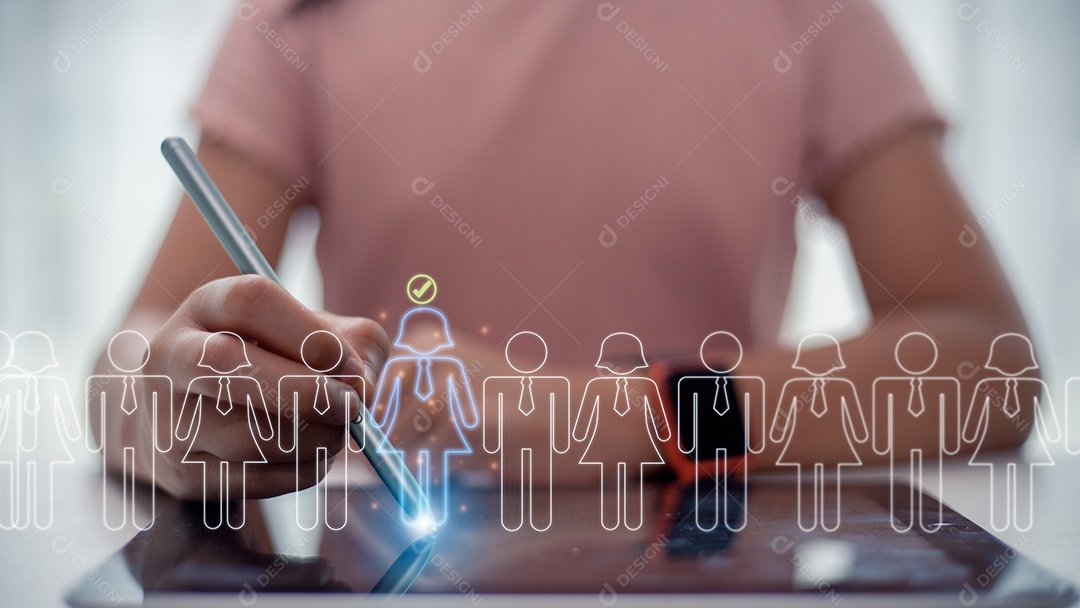 Conceito de serviço de pesquisa especialista em aplicativo de recrutamento online com cartões virtuais com classificação