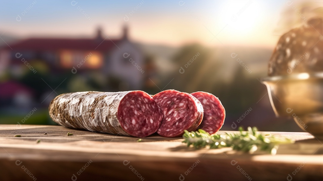 Salame Defumado e Cortado Sobre A Mesa