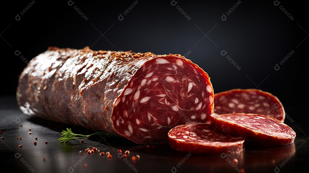 Salame Defumado e Cortado Sobre A Mesa