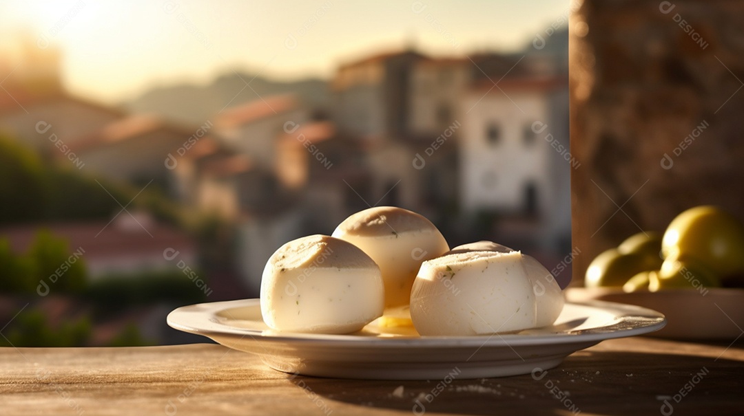 Queijo Muçarela Sobre A Mesa