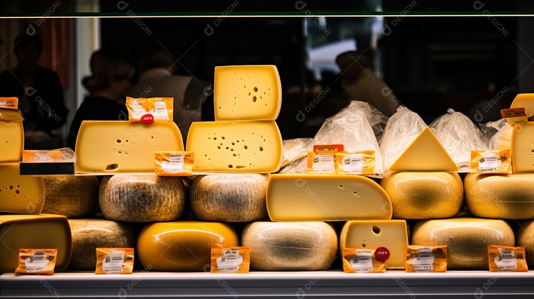 Vários Tipos De Queijos Com Etiquetas De Preço Sobre A Mesa