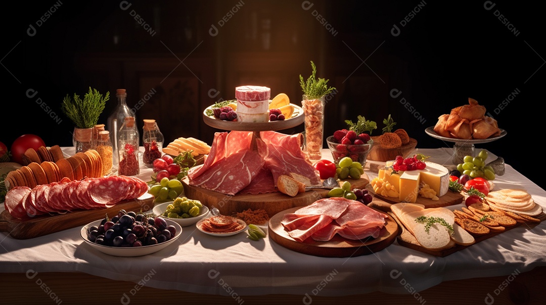 Café Da Manhã Com Várias Frutas Sobre A Mesa