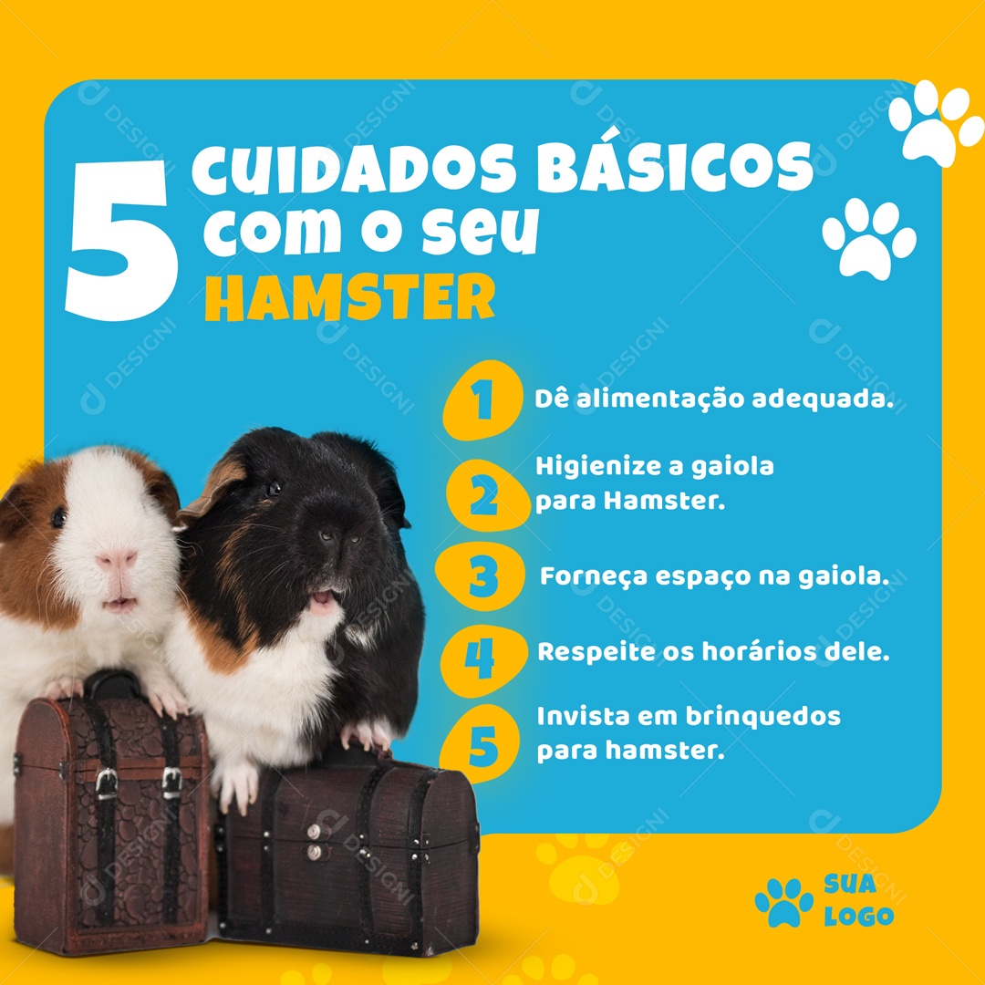 Social Media 5 Cuidados Básicos Com O Seu Hamster PSD Editável
