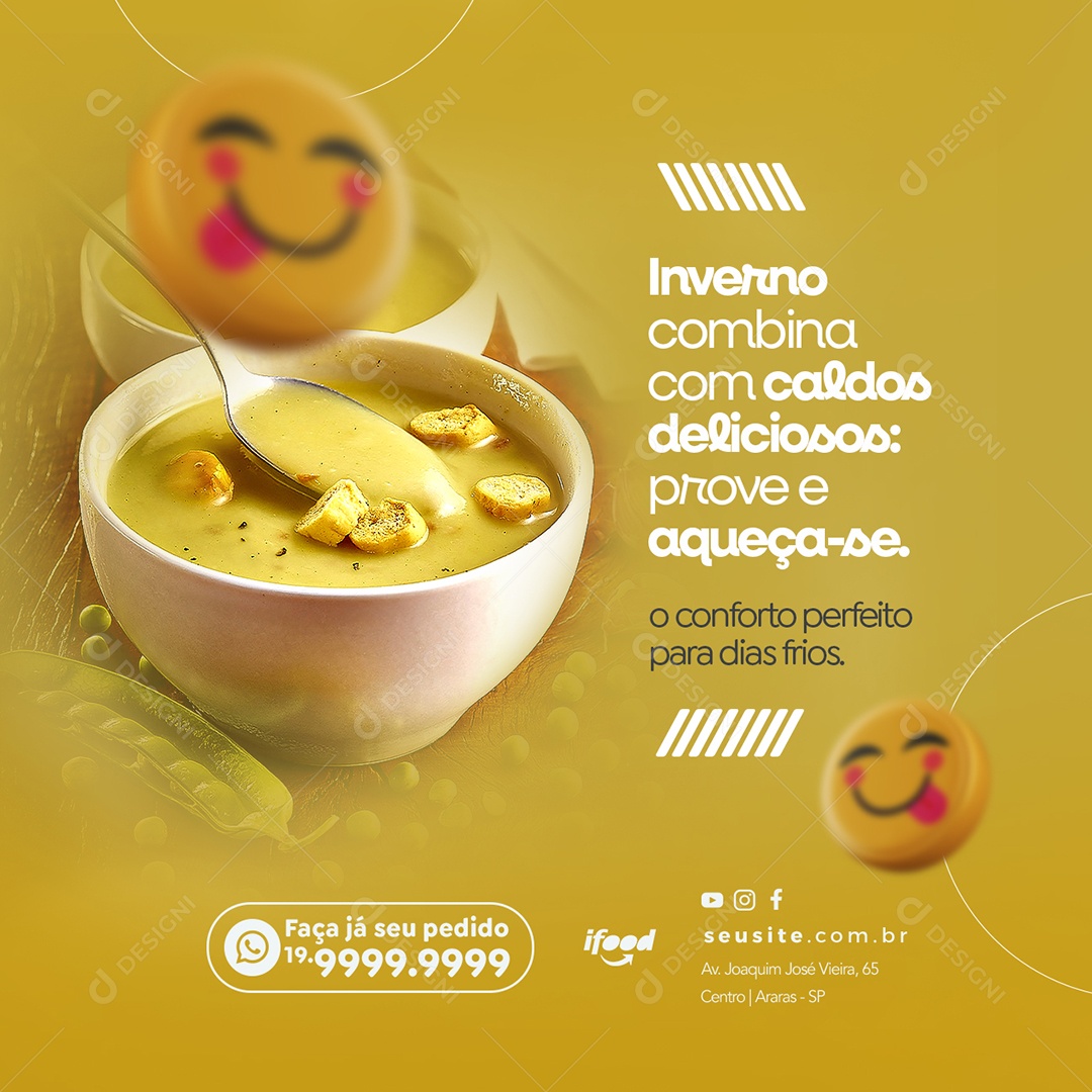 Inverno Combina Com Caldos Deliciosos Prove e Aqueça-Se  Sopa Social Media PSD Editável