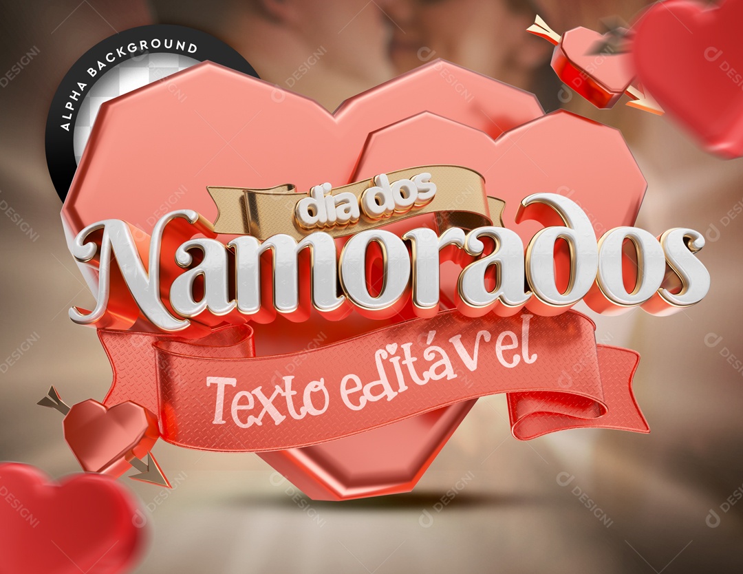 Selo 3D Dia Dos Namorados Texto Editável PSD
