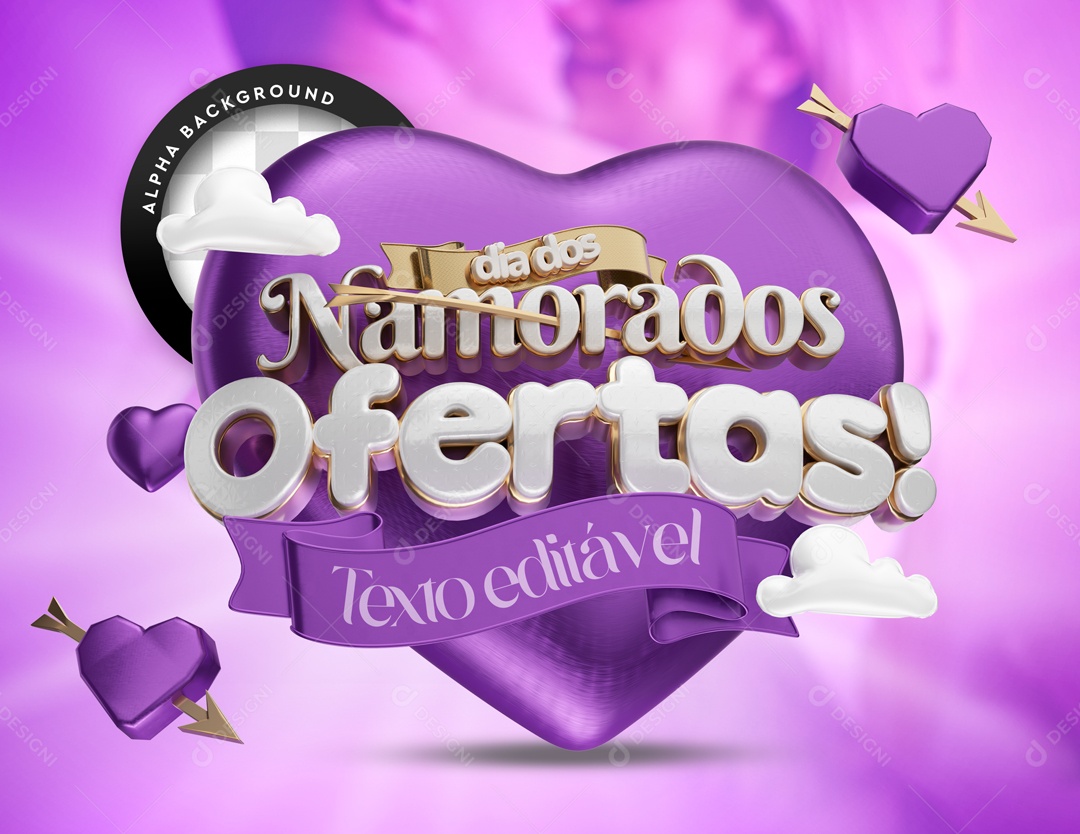 Selo 3D Ofertas Dia Dos Namorados Coração Roxo Texto Editável PSD