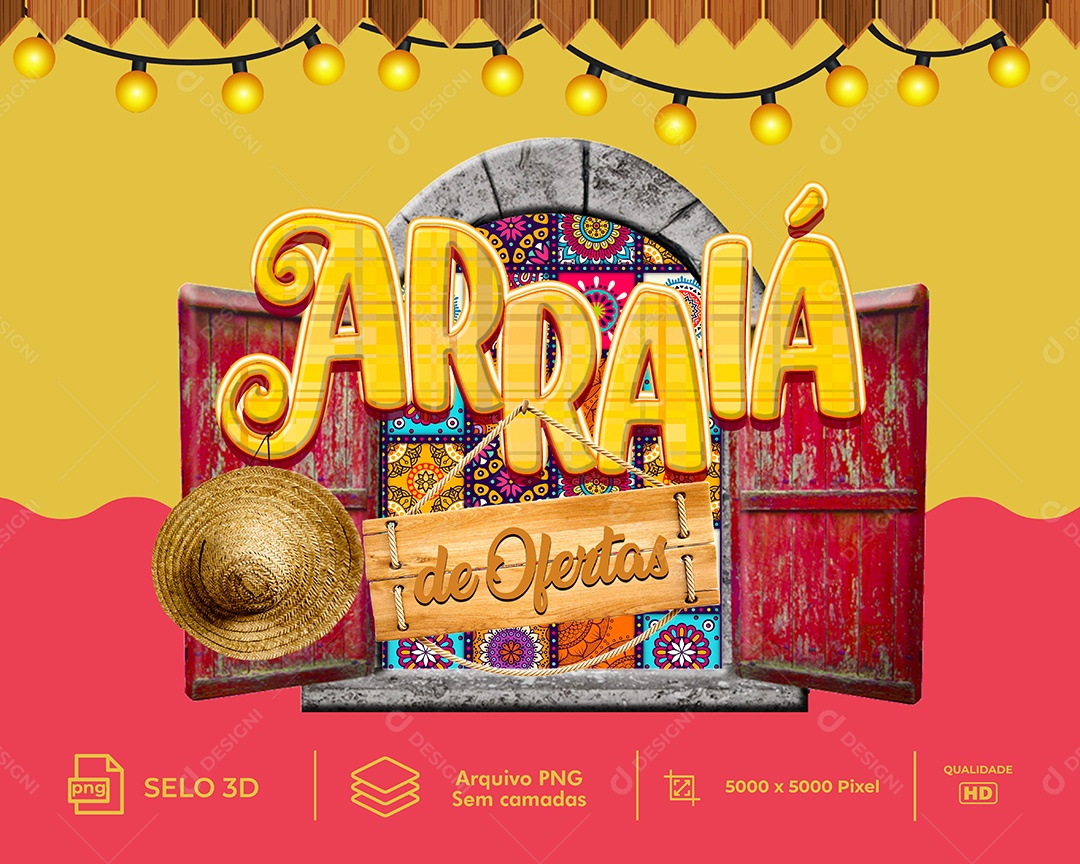 Selo 3D São João Arraiá Para Composição PSD