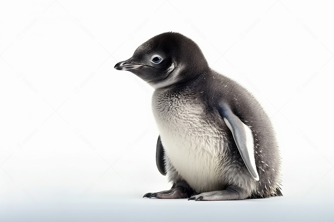 Lindo bebê pinguim fofo sobre fundo branco isolado