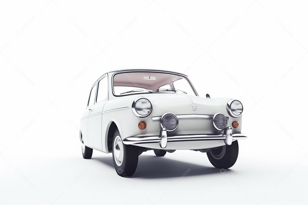 Lindo carro em miniatura branco sobre fundo branco isolado
