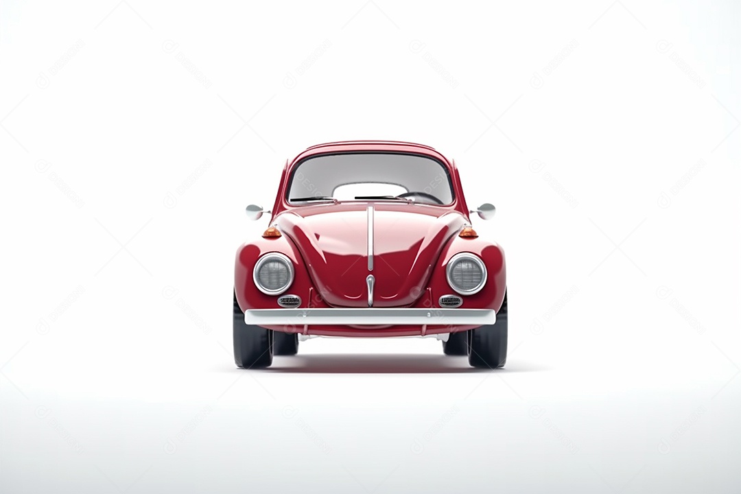 Lindo carro em miniatura fusca vermelho sobre fundo branco isolado