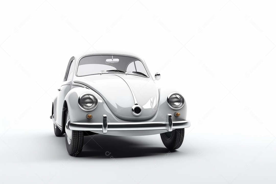 Lindo carro em miniatura fusca branco sobre fundo branco isolado