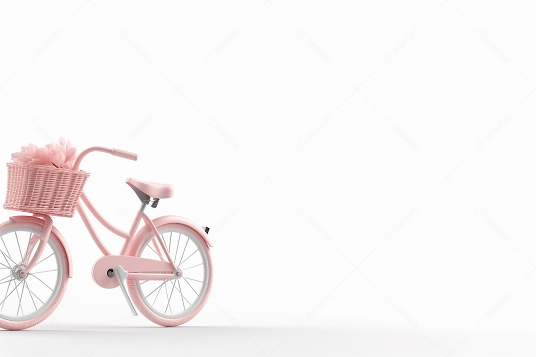 Linda bicicleta em miniatura rosa sobre fundo branco isolado