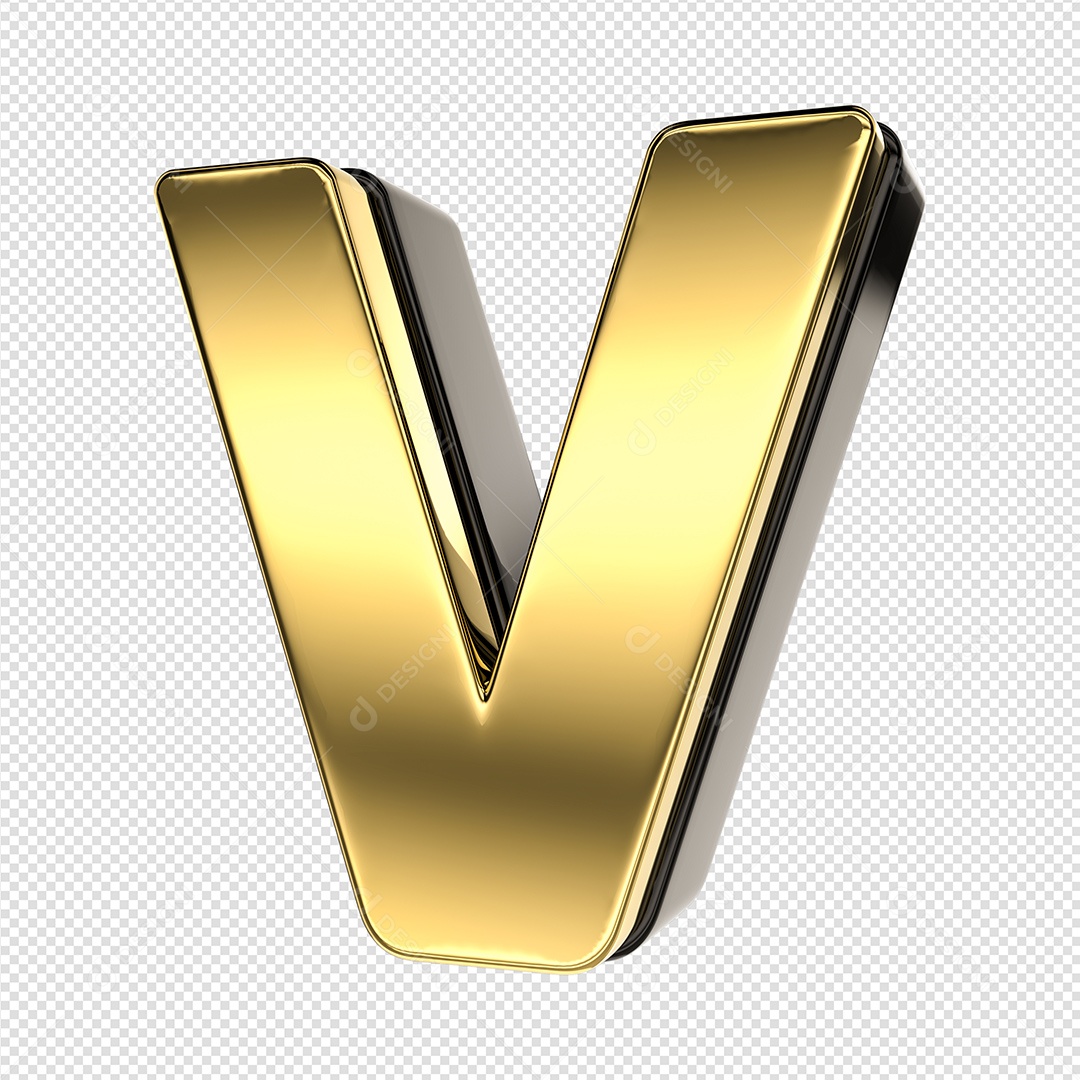 Letra V Dourado E Preto Elemento 3D Para Composição PSD