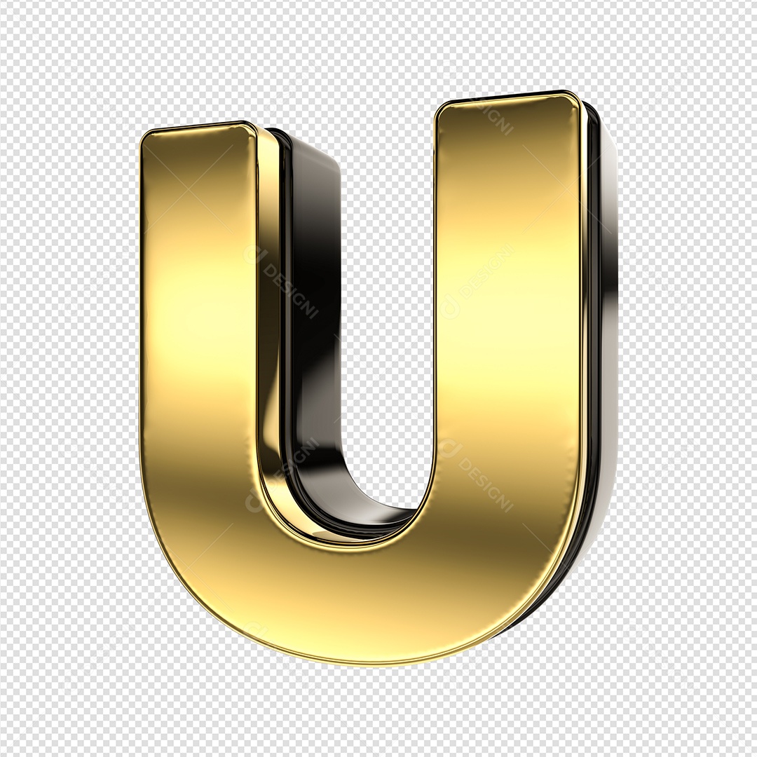 Letra U Dourado E Preto Elemento 3D Para Composição PSD