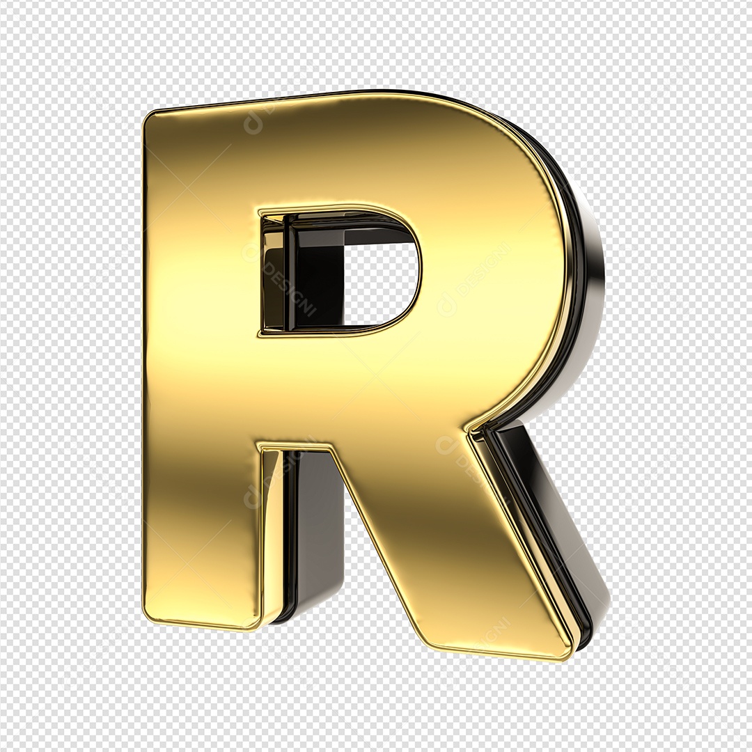 Letra R Dourado E Preto Elemento 3D Para Composição PSD
