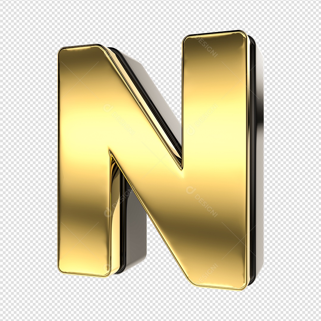 Letra N Dourado E Preto Elemento 3D Para Composição PSD
