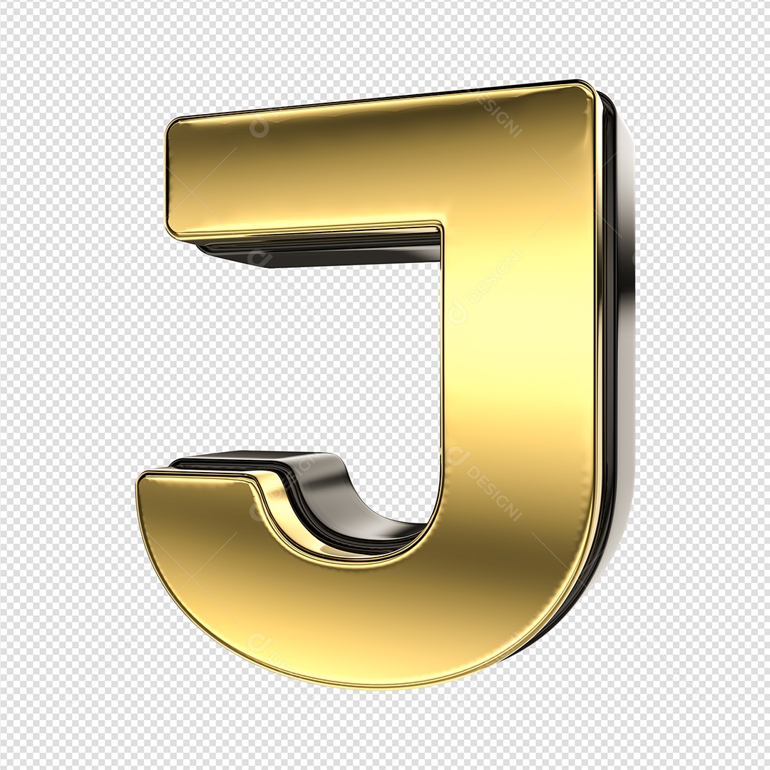 Letra J Dourado E Preto Elemento 3D Para Composição PSD