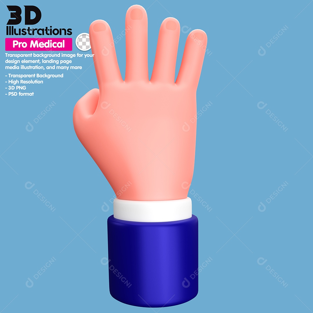 Gesto De Mãos Número 4 Elemento 3D Para Composição PSD