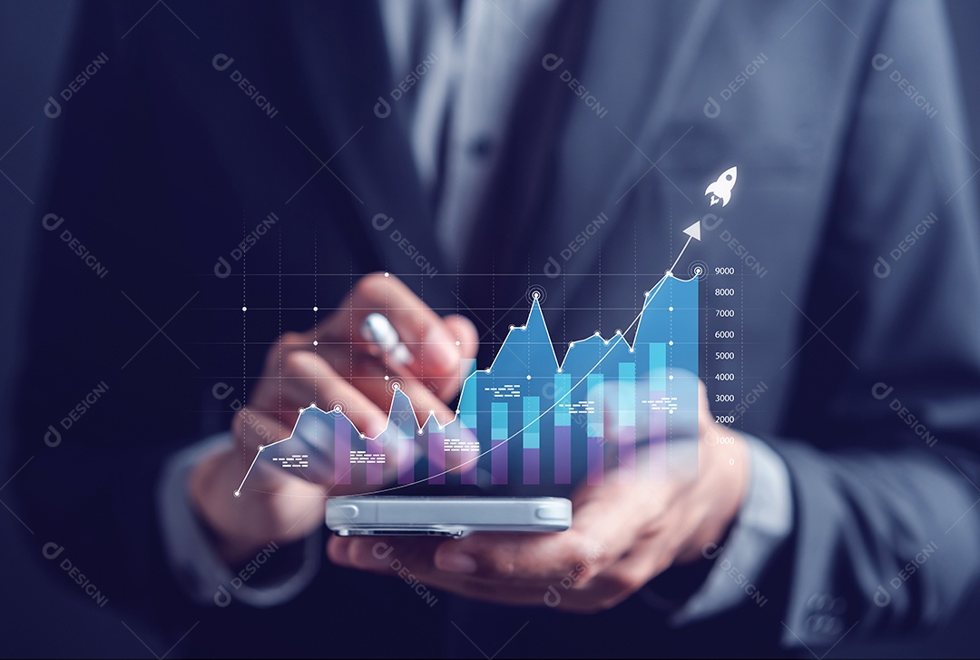 Conceito de realização de sucesso de crescimento de negócios PDCA, valor de mercado de ações de investidores.