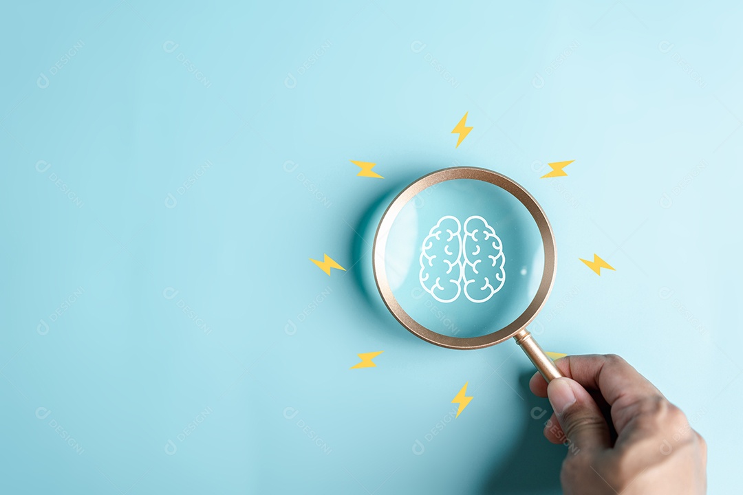 Lupa com Brainstorm onside para inteligente, ideia, criativo, pensamento, educação, inovação