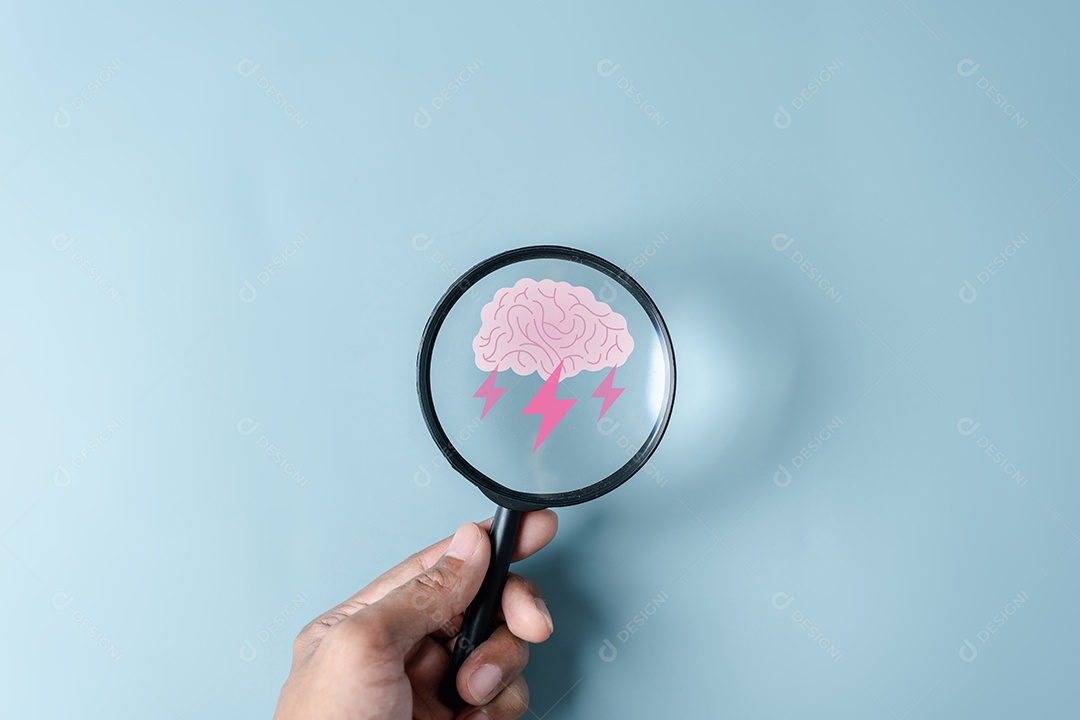 Lupa com Brainstorm onside para inteligente, ideia, criativo, pensamento, educação, inovação