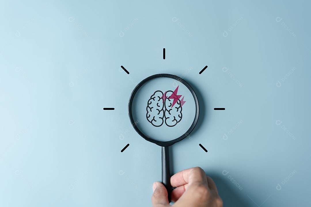 Lupa com Brainstorm onside para inteligente, ideia, criativo, pensamento, educação, inovação