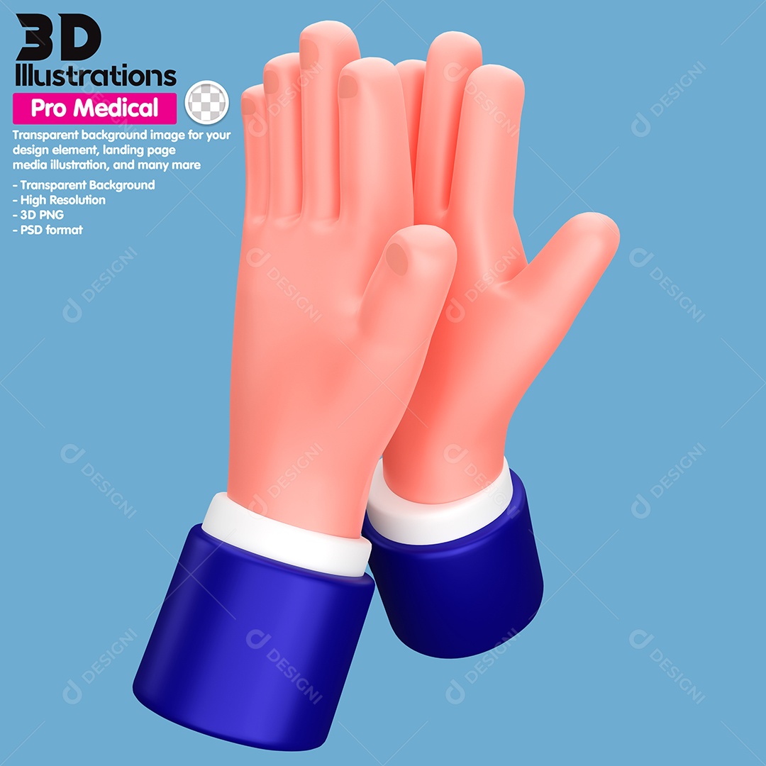 Gesto de Mãos Aplauso Elemento 3D Para Composição PSD