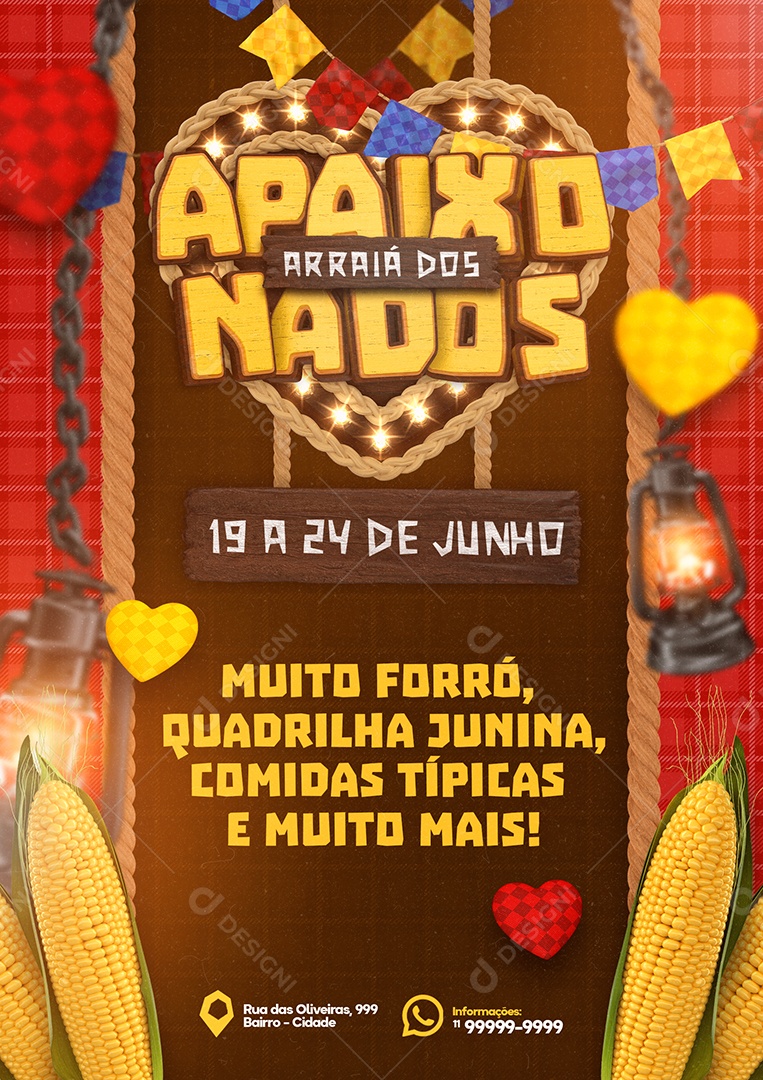 Arraiá Dos Apaixonados 14 a 24 de Junho Social Media PSD Editável