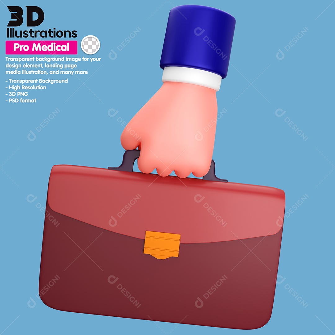 Mão Segurando Maleta Elemento 3D Para Composição PSD