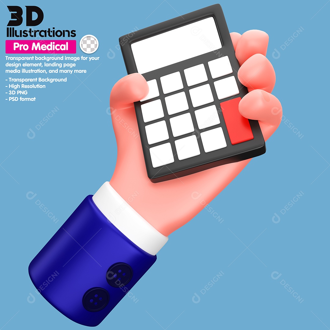 Mão Segurando Calculadora Elemento 3D Para Composição PSD
