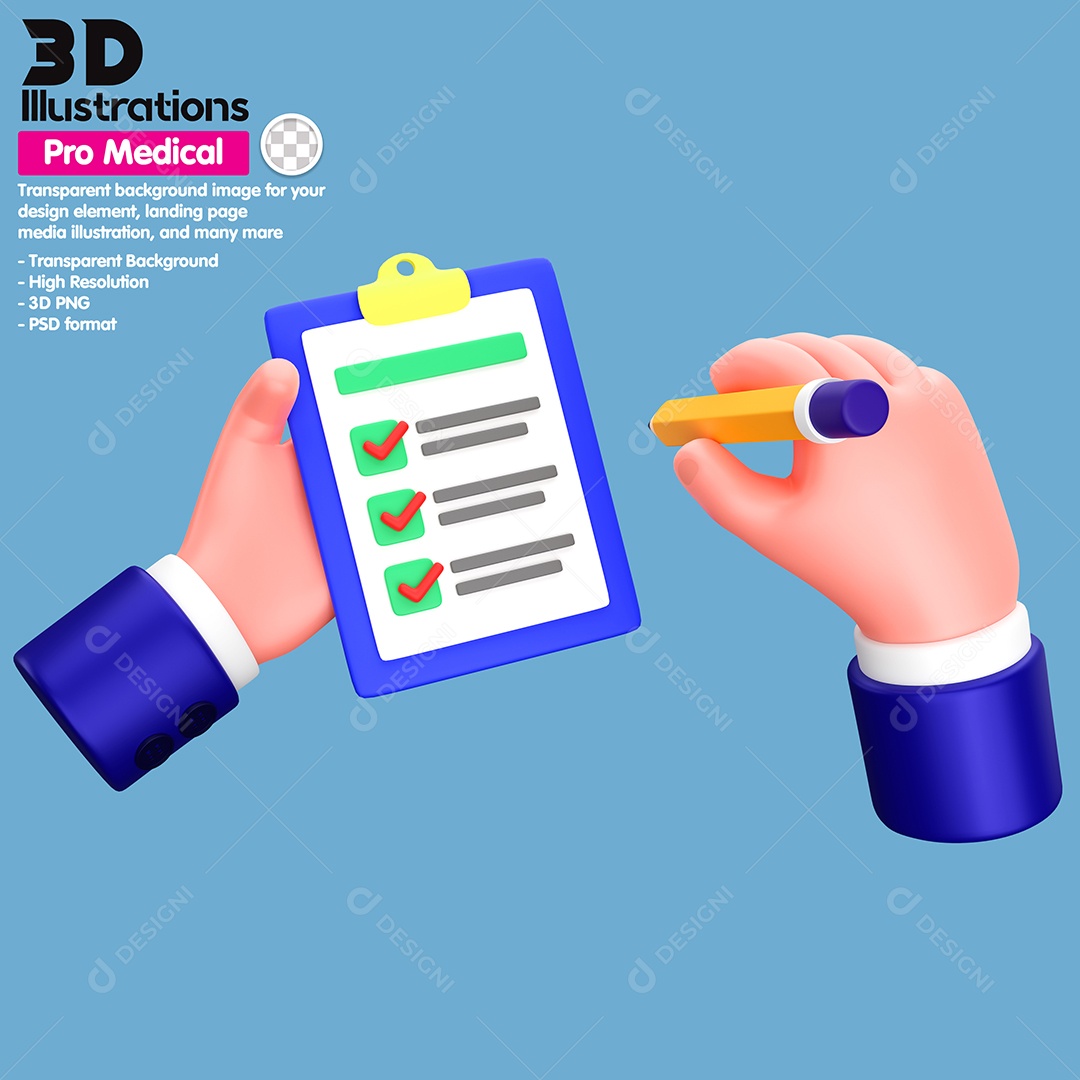 Mão Segurando Prancheta Elemento 3D Para Composição PSD