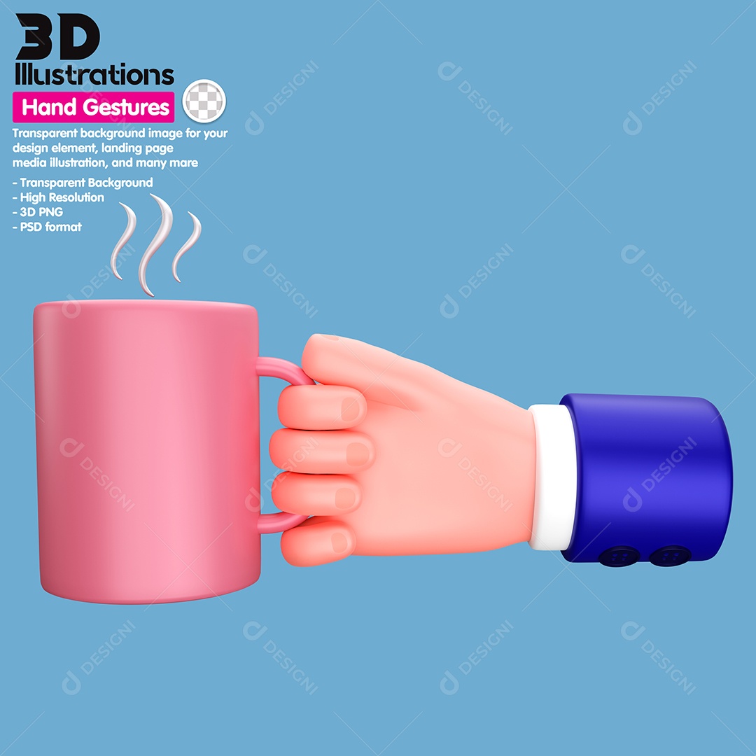 Mão Segurando Caneca Elemento 3D Para Composição PSD
