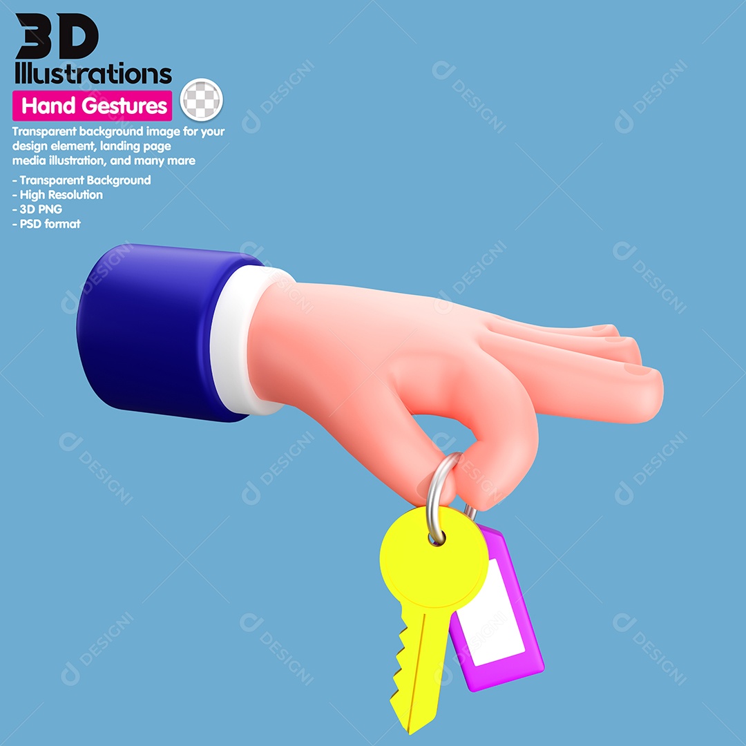 Mão Segurando Chaves Elemento 3D Para Composição PSD