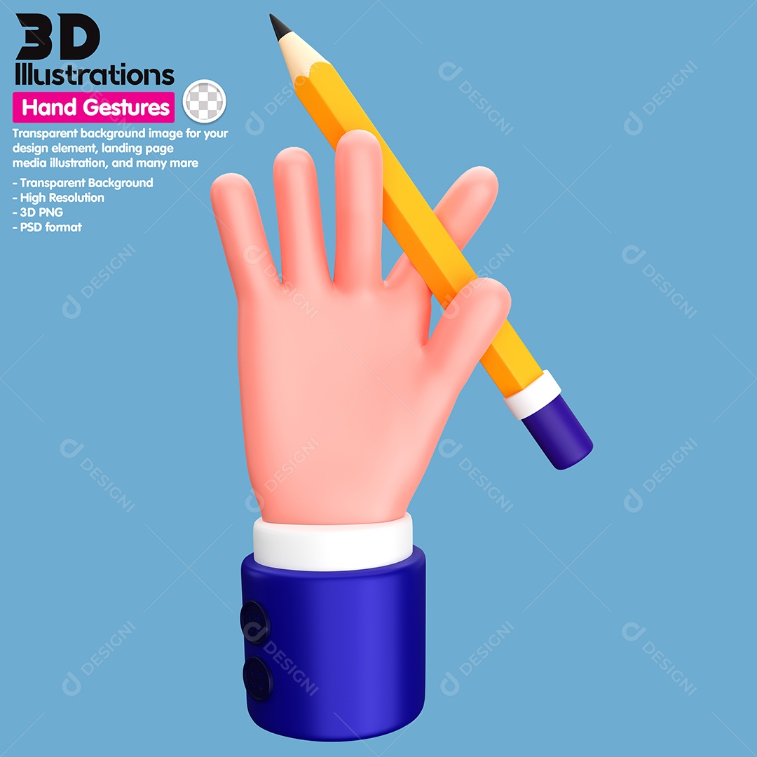 Mão Segurando Um Lápis Elemento 3D Para Composição PSD