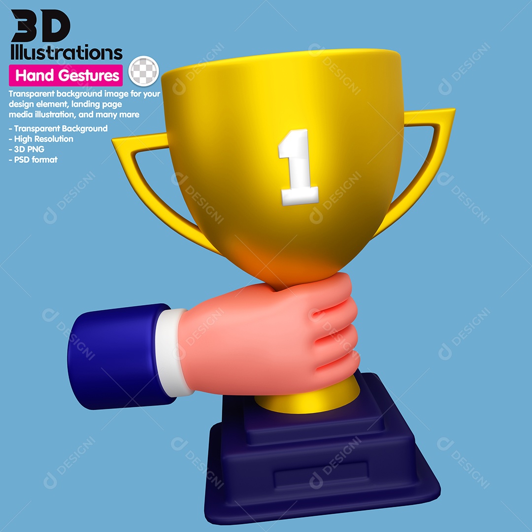Mão Segurando Um Troféu Elemento 3D Para Composição PSD