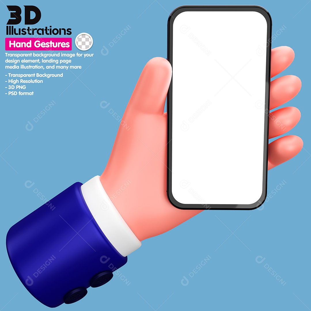 Mão Segurando Smartfone Elemento 3D Para Composição PSD