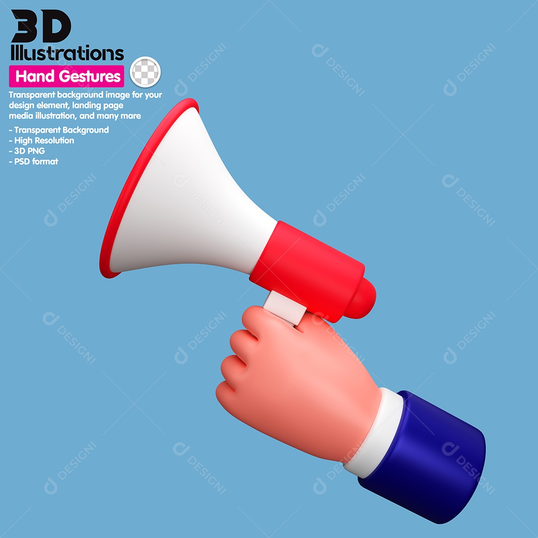 Mão Segurado Megafone Elemento 3D Para Composição PSD