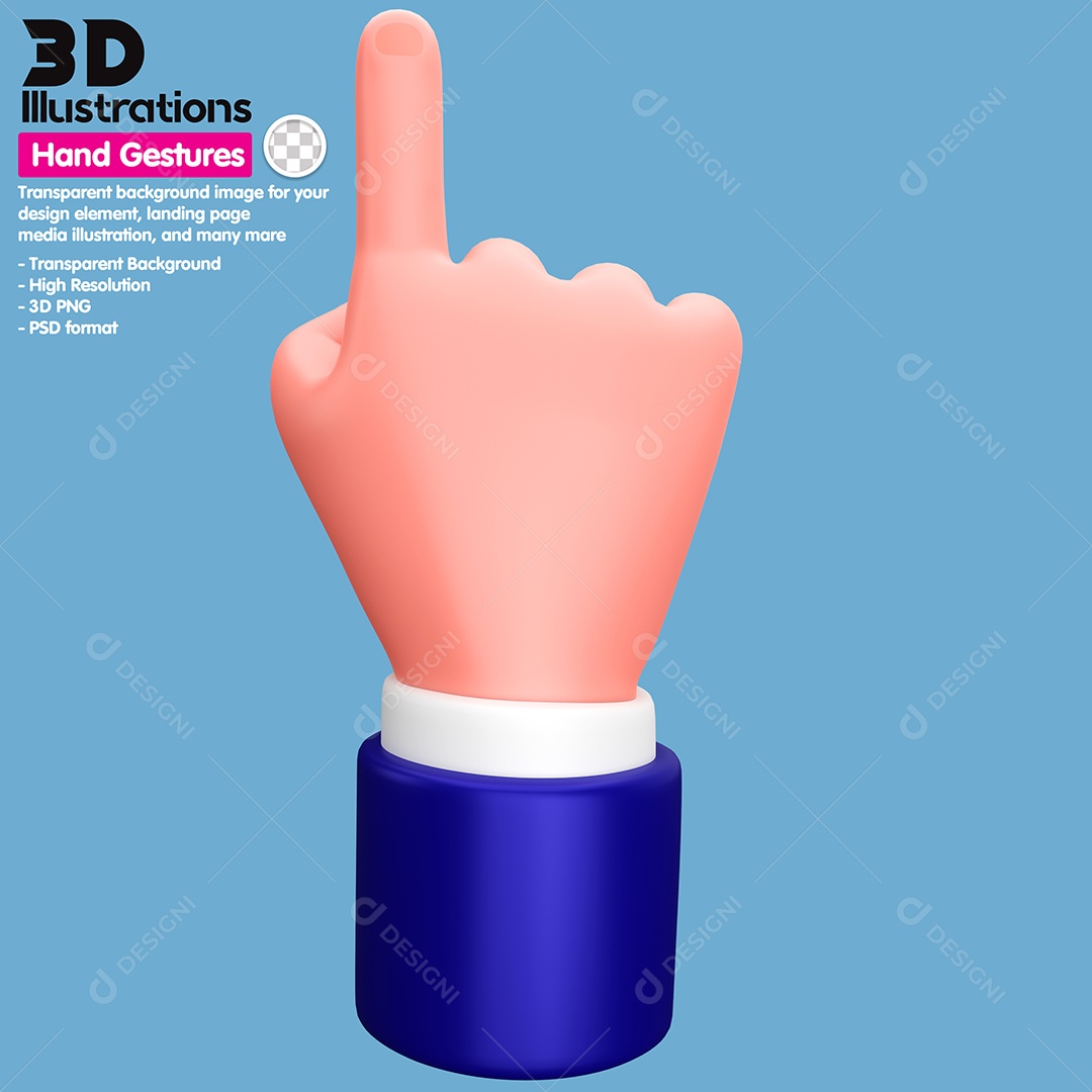 Mão Apontando o Dedo Elemento 3D Para Composição PSD