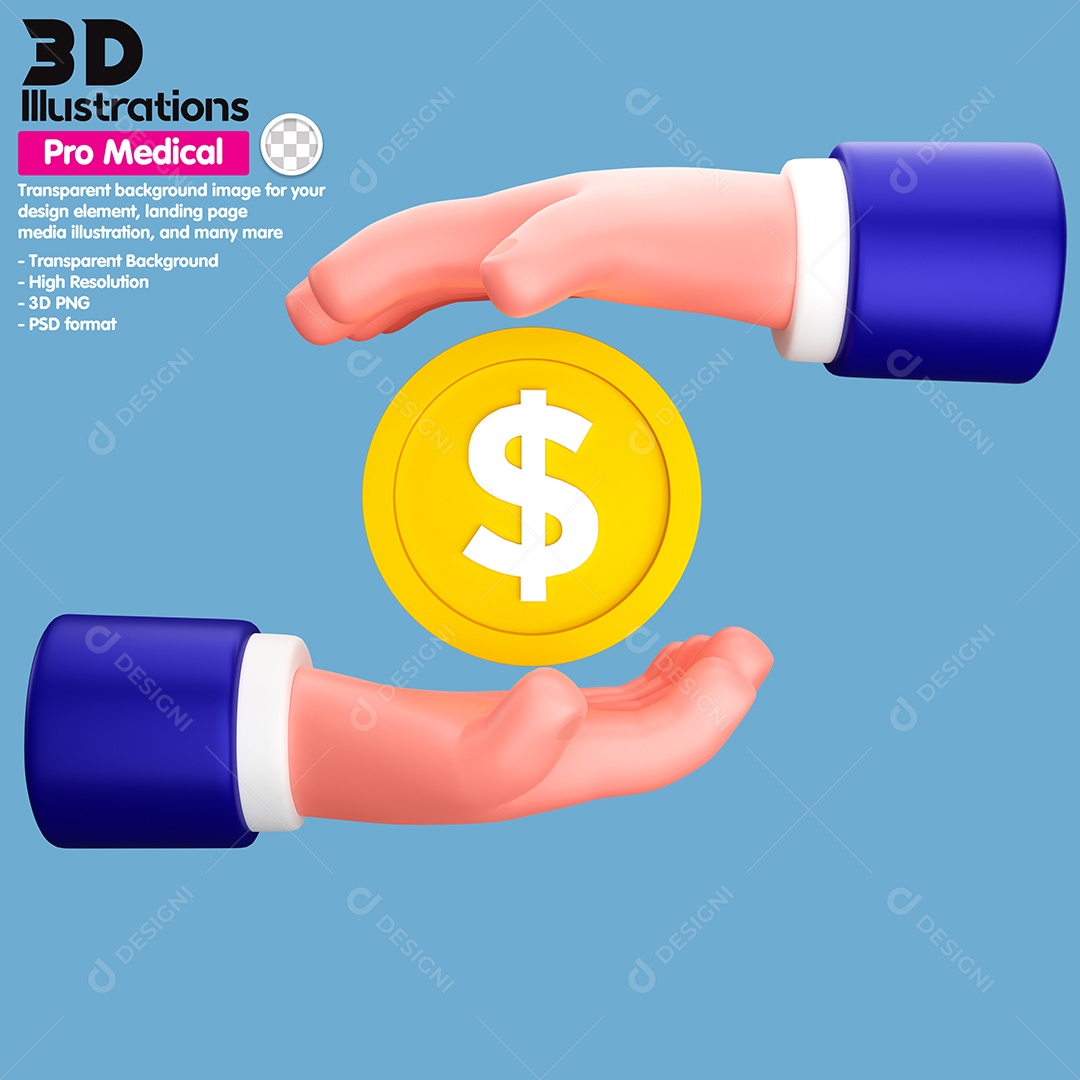 Mão Apresentando Moeda Elemento 3D Para Composição PSD